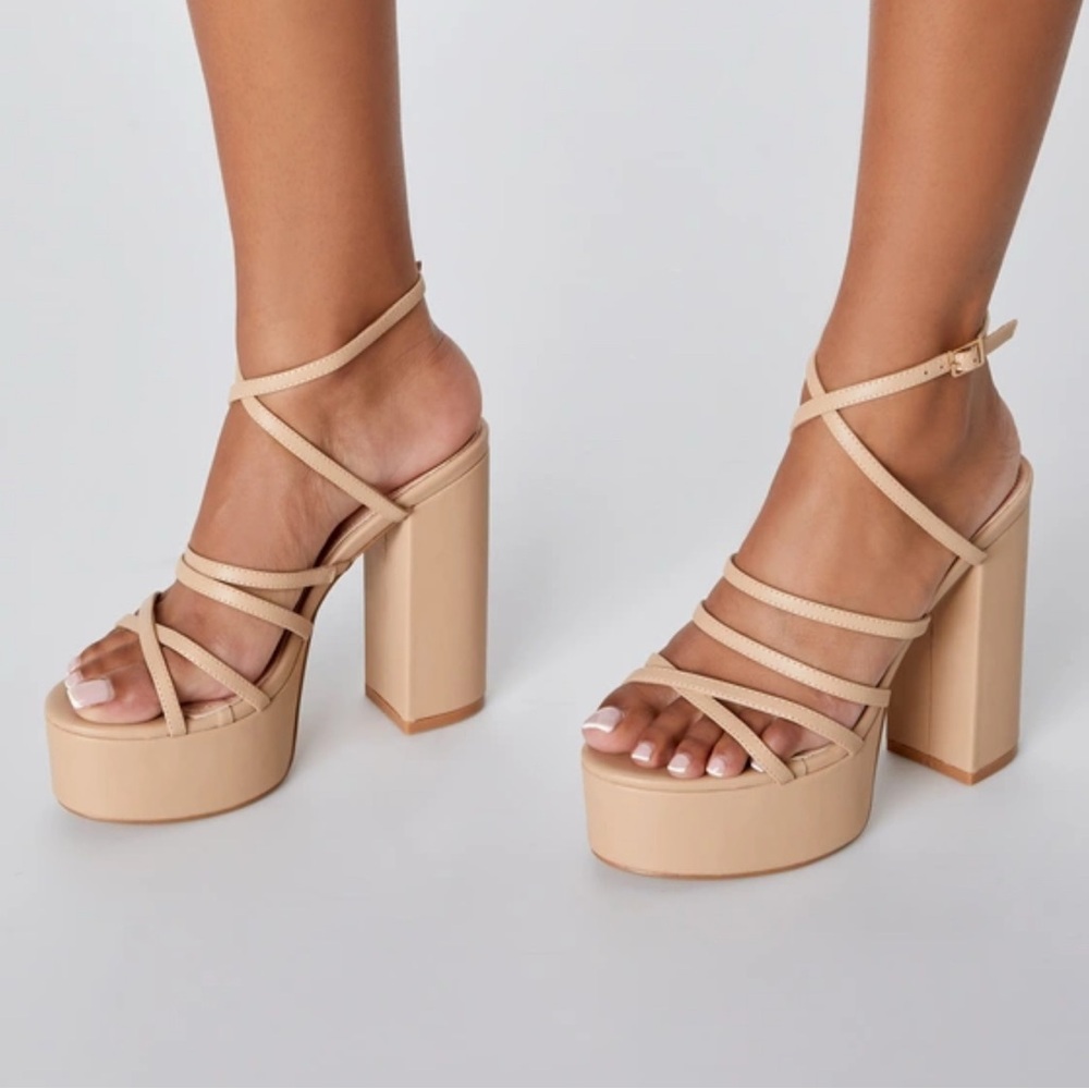 Lulu's Nude Strappy Platform Heels